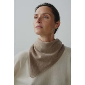 Cordera Recycled Cashmere and Wool Bandana Scarf Kerchief Taupe Brown NWT